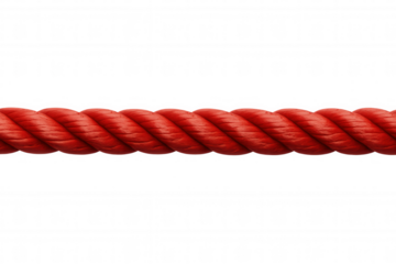 Red twisted rope line on transparent background for concepts of strength, security, and connection