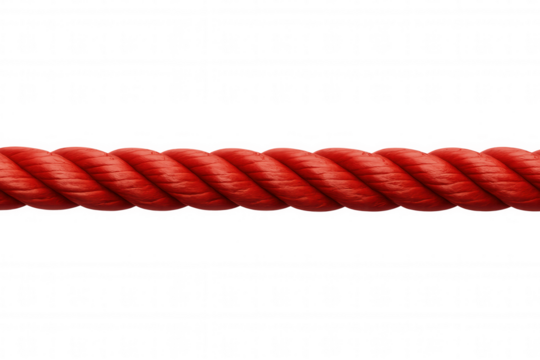 Red twisted rope line on transparent background for concepts of strength, security, and connection