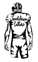 Stylized football player silhouette in  silver and black  with Touchdown Culture text. Bold design for team branding, fan apparel, posters, social media, and sports marketing campaigns