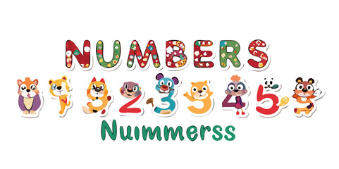 set of number characters funny animals
