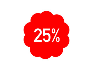 Red 25% off sale label – minimalist starburst vector badge for ecommerce & retail ads	
