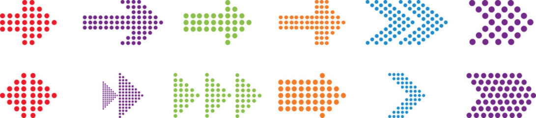 Dotted arrow gradient design. Arrows set vector illustration. Arrow icon. Colorful arrow symbols. Cursor. Modern simple arrows. Vector illustration.