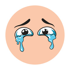 Sad emoji with tears rolling down representing sadness grief or emotional distress