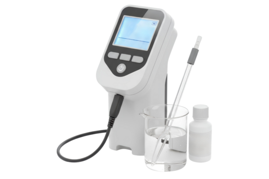 Digital pH meter equipment for chemical analysis in a lab isolated on a transparent background