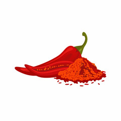 Fresh Red Hot Chili Peppers with Spicy Powder Illustration