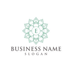Letter E flower lotus leaves blooming logo design. pattern icon vector template.