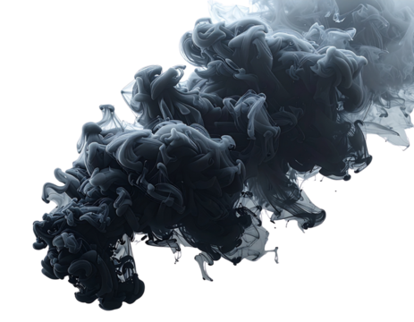 Thick Black Smoke Cloud Rising Upward, Realistic Texture, isolated on transparent background
