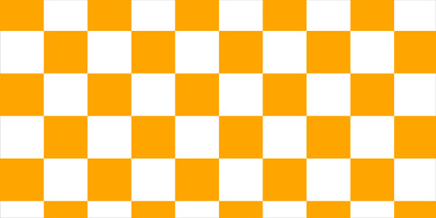 Checkerboard banner. Orange and White colors of checkerboard. Small squares, small cells. Chessboard, checkerboard texture. Squares pattern. Vector ilustration