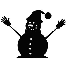 Silhouette of cheerful snowman with hat and scarf. Winter holiday illustration, Christmas decoration symbol, festive character and seasonal celebration artwork design