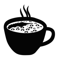 Silhouette of hot coffee cup with steam. Morning beverage illustration and café drink symbol. Cappuccino icon design for restaurant and breakfast concept