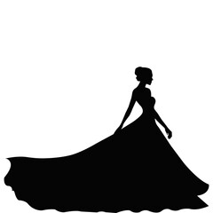 Woman silhouette in long flowing gown graceful lady posing in evening dress, fashion beauty illustration, bridal elegance and feminine style artwork design