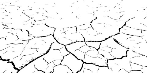 Cracked dry land surface in black and white. Drought soil texture showing environmental dryness, arid landscape, and climate change impact. Perfect for nature, texture, and eco design backgrounds