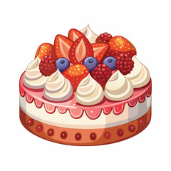 Strawberry and cherry chocolate cakes with cream and fruit for birthday and celebration desserts