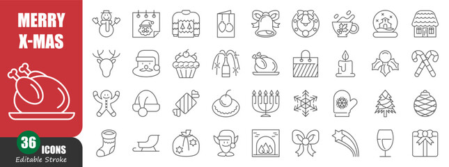 Christmas thin line icon . Editable stroke . Vector . Set 5 of 5 .
