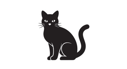 Vector art of a sleek black cat sits gracefully, its silhouette stark against the, exuding an air of mystery