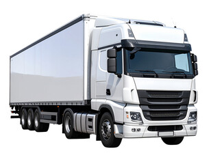 Modern White Cargo Truck Front Three-Quarter View, Clean Design, isolated on transparent background