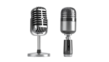 3D Podcast Microphone duo collection realistic style isolated on transparent background
