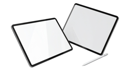 3D Tablet with Stylus Bundle, Two Variations, Isolated on Transparent Background