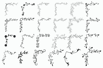 Set decorative vector floral hand drawn corner ornament vector design