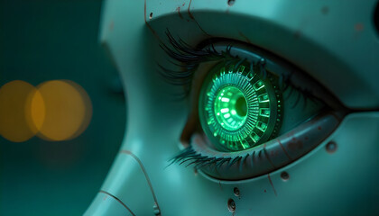 Futuristic Cybernetic Eye with Metallic Details and Circuits