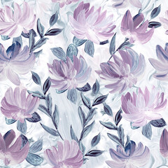 Seamless pattern of abstract painting pink flowers, original hand drawn, impressionism style, color texture, brush strokes of paint,  art background.
