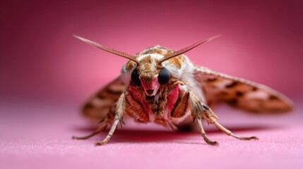 A close-up shot of a moth showcasing its detailed features and textures, drawing the viewer's attention to the delicate beauty and intricate patterns of its wings.