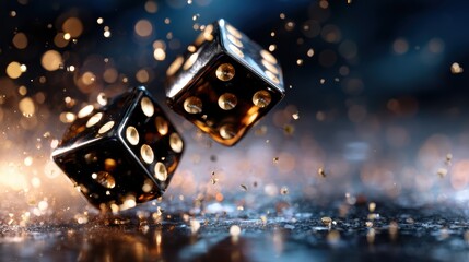 This striking image captures the dynamic energy of rolling dice, creating sparks that convey excitement and chance, evoking feelings of thrill and anticipation in games and life.