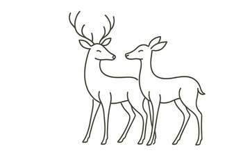 Deer couple line art, buck and doe standing together, minimalist loving animals, transparent background