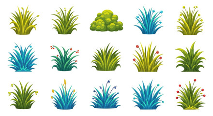 Cartoon grass a delightful collection of lush tufts and verdant bushes, perfect for adding a touch of nature to your designs and illustrations