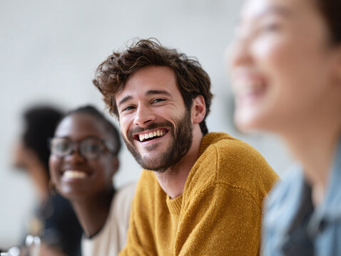 Diverse group, radiating positivity. A happy, bright image ideal for teamwork, education, and community themes. Captures joy, unity, and togetherness.