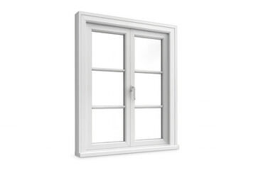 Obraz premium White classic casement window frame with glass panes, isolated architectural element on transparent background