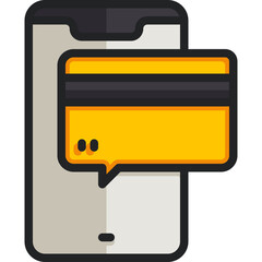 Mobile Payment With Credit Card and Notification Icon Yellow and Gray Colors Simple Flat Design