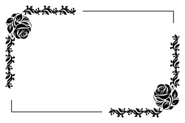 Floral frame with rose and leaf scroll decoration, artistic black and white line border, to beautify poster and invitation card illustrations. Vector illustration eps