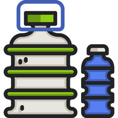 Two stacked water cooler bottles one large white and green and one small blue on a transparent background illustrating hydration and refreshment