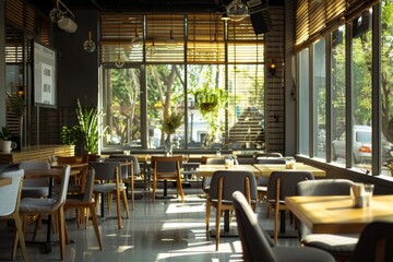 Fototapeta premium Modern restaurant interior with natural light