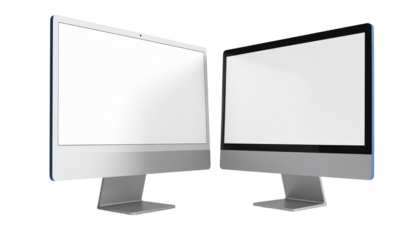 Modern 3D PC Monitor Duo, Isolated on Transparent Background