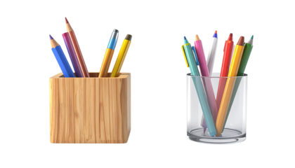 Modern 3D Stationery Organizer bundle two variations isolated on transparent background