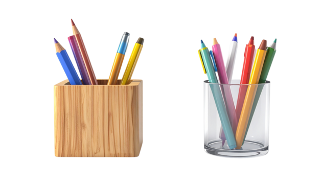 Modern 3D Stationery Organizer bundle two variations isolated on transparent background