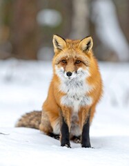 Fototapeta premium Red fox in snowy forest