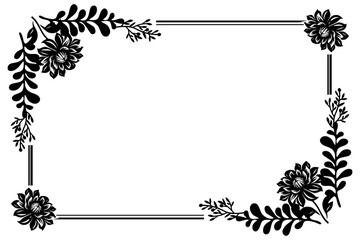 Floral frame with beautiful daisy and leaf elements, simple black and white border, to beautify poster and greeting card illustrations. Vector illustration eps