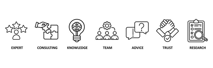 Expertise banner web icon vector illustration for representing high-level knowledge and experience with an icon of expert, consulting, knowledge, team, advice, trust, and research