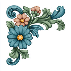 Elegant vintage flower ornament for corner design. This floral decoration illustration with detailed leaf has charming and classic feel for any creative project