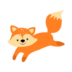 Forest animal fox jumping with trendy textures on white background