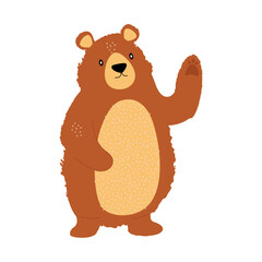 Cute forest animal bear waving his paw with trendy textures on white background