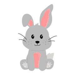 Cute hand drawn forest rabbit with trendy textures on a white background