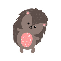 Cute forest animal hedgehog hand drawn with trendy textures on white background