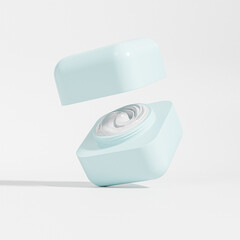 Blue cubic shape cream jar mockup, round cube skincare packaging, glossy rectangular shape facial mask container, square plastic cosmetic bottle, trendy face cream packaging in baby blue color mockup