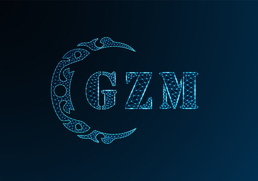 Low poly letter logo GZM design. GZM letter logo low poly vector design on blue color gradient background. GZM logo low poly design