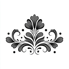 Elegant black and white floral ornament with swirl and decorative leaf. beautiful folk art design illustration, this symmetrical vintage element feels graceful for decoration