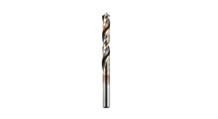 Closeup of a metal drill bit isolated on transparent background, essential for drilling holes in various materials, showcasing precision and craftsmanship